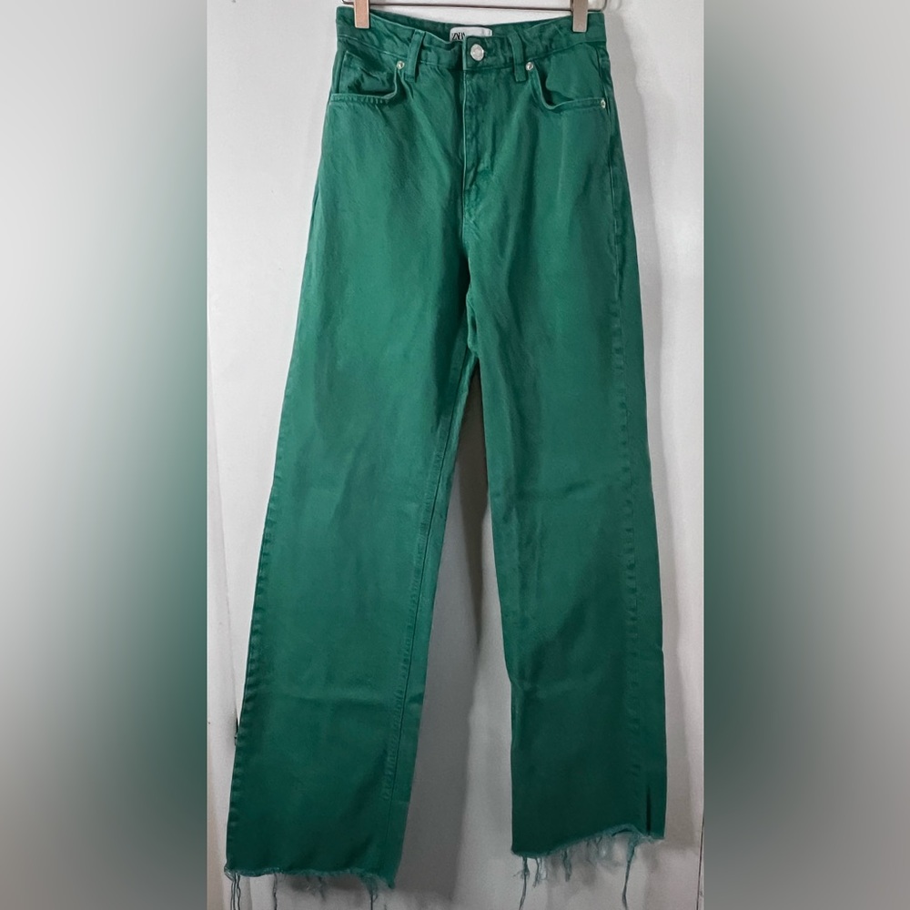Zara Emerald Green Wide-Leg Jeans